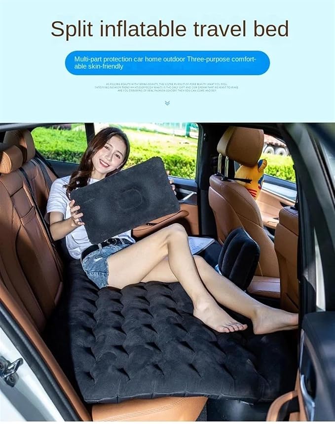 Car Inflatable Mattress SUV Camping Inflatable Bed Automatic Inflatable Sleeping Mat Car Travel Rest Mat PVC Flocking Anti-Slip Mattress (Beige)