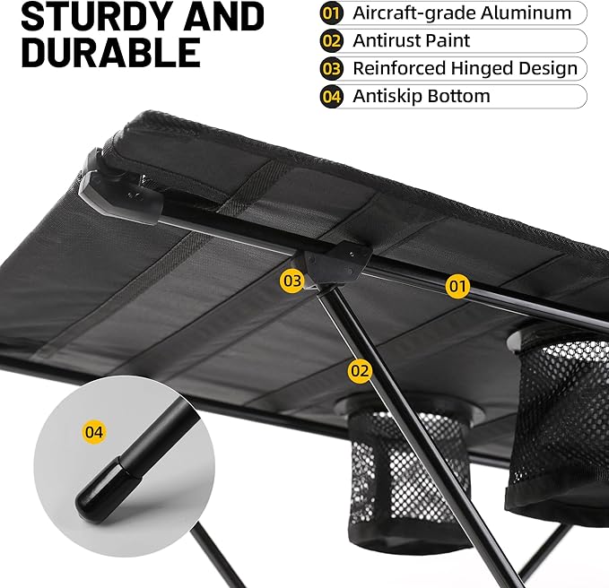 ZUNE LOTOO Portable Camping Table Folding Small Beach Table Foldable with Drink Holder &amp Mesh Storage &amp Carry Bag Compact Camp Tent Side Table for Picnic Tailgate Travel Outdoor Fishing Backp