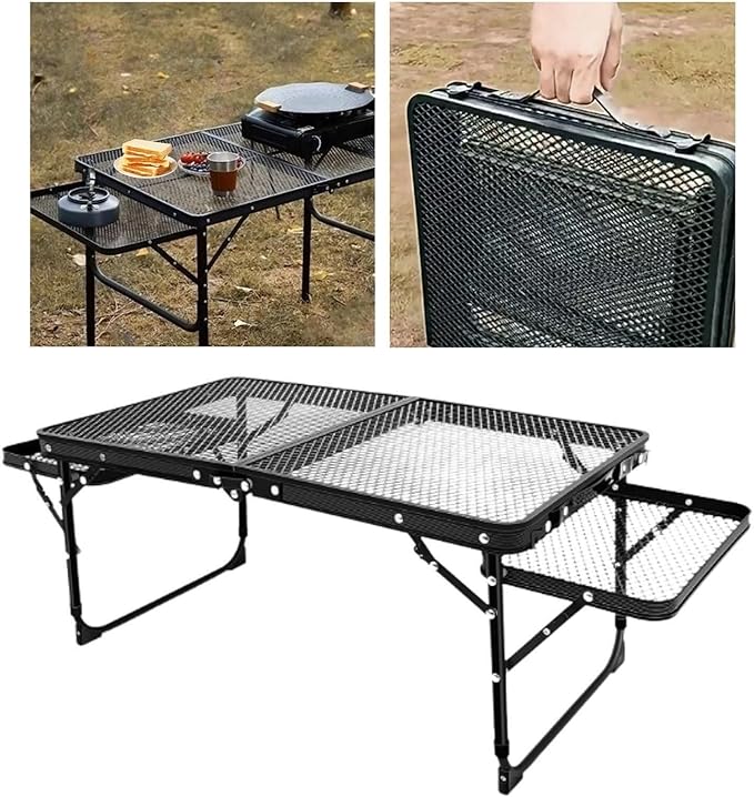 Small Folding Table Adjustable Height Grid with Mesh Desktop Folding Camping Table Barbecue Table for Travel Car Garden Beach Hiking camping table Wilderness camping table Outdoor camping tab