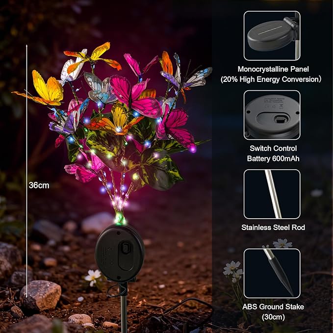 Solar Path Lights Outdoor 4 Pack LED Flower &amp Butterfly Decor Waterproof Auto On/Off Bigger Solar Panel for Yard Patio Garden Walkway Decoration Gift for Mom (Lily)