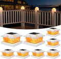 Solar Post Cap Lights 8 Pack Outdoor Flickering Flame Light Fit for 3.5x3.5 4x4 5x5 Vinyl/Wooden Post HIGT Brightness SMD LED Decor for Garden/Whiteyard - White