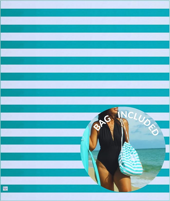 Plush Microfiber Beach Blanket Extra Large Beach Mat for 3-6 Persons Sandproof Windproof | Hole for Umbrella Corner Sand Pockets to Fight Wind (Bag for Blanket Included)