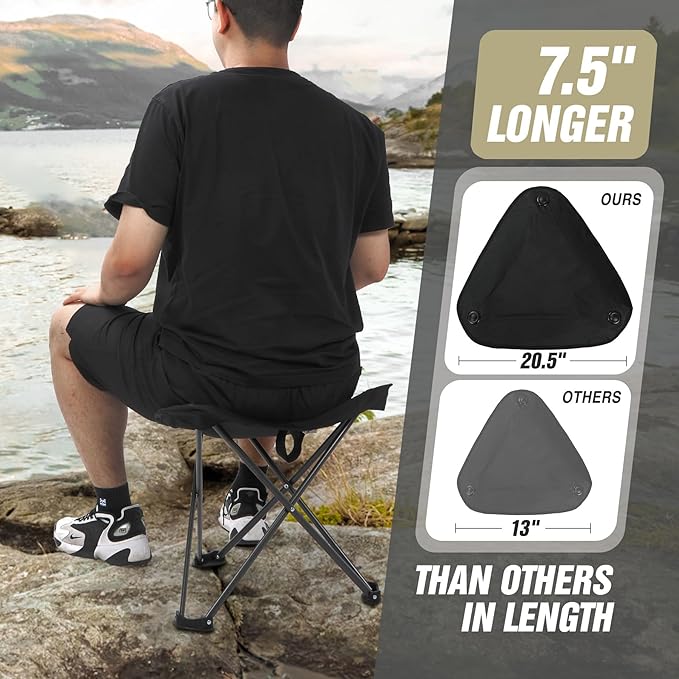 REDCAMP 2 Pack Extra Wide Camping stools Oversized Surface Tripod Stools for Adulit for Fishing Hunting Backpacking CampingBlack