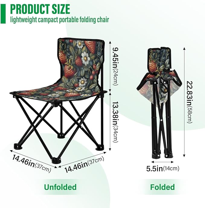 Fruit Strawberries Design Colorful Compact Camp Chair Ultra Lightweight Backpacking Chair Includes Carry Bag