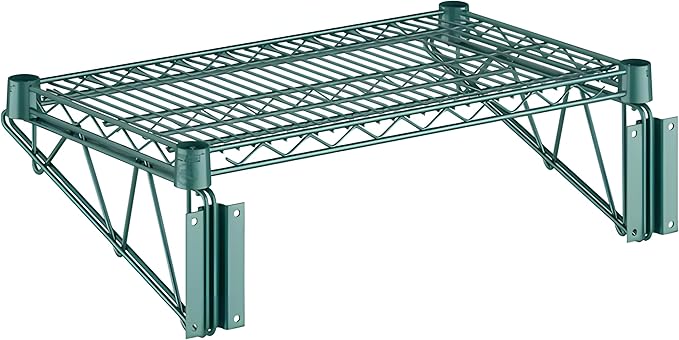 14 x 24 Wire Green Epoxy Wall Mount Shelf Commercial Fixed Wall Mount Rack NSF Metal Floating Shelving for Kitchen Stock Rooms Home and Hotel