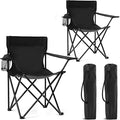 2 Pack Portable Camping Chairs Folding Lawn Chair Outdoor Lightweight Beach Chair with Cup Holder &amp Carry Bag for Outside Sports Fishing Hiking Travel Picnic Backyard Black