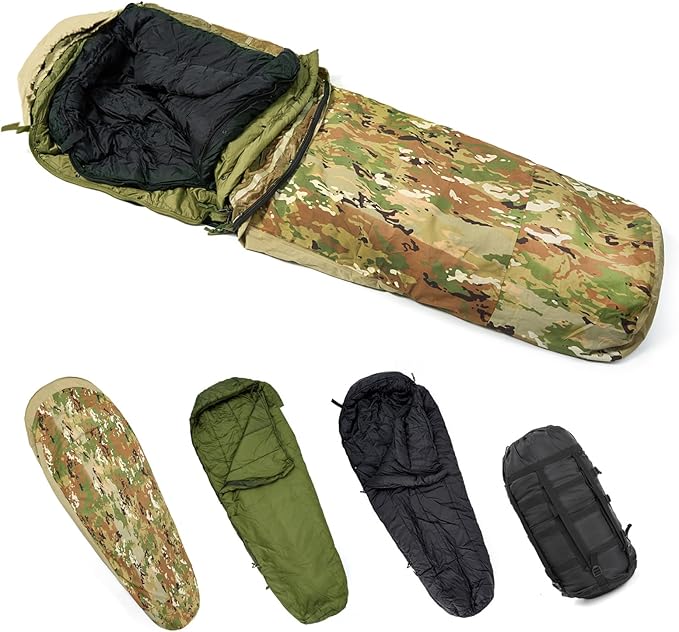 MT Army Military Modular Sleeping Bags System Multi Layered with Bivy Cover for All Season Woodland/Multicam