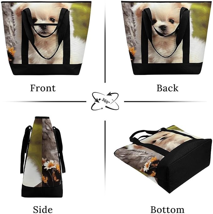 Insulated Shopping BagLarge Reusable Cooler Bags Cute Dog Printed Foldable Shopping BagTravel Waterproof Shoulder Bag