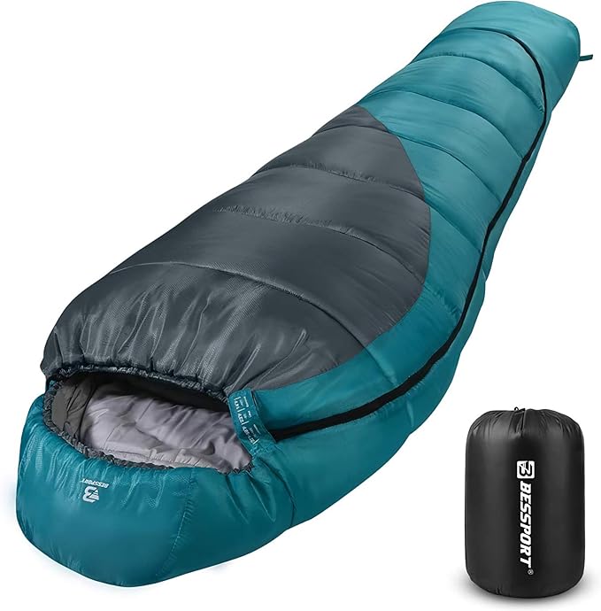Bessport Mummy Sleeping Bag | 15-45 ℉ Extreme 3-4 Season Sleeping Bag for Adults Cold Weather– Warm and Washable for Hiking Traveling &amp Outdoor Activities