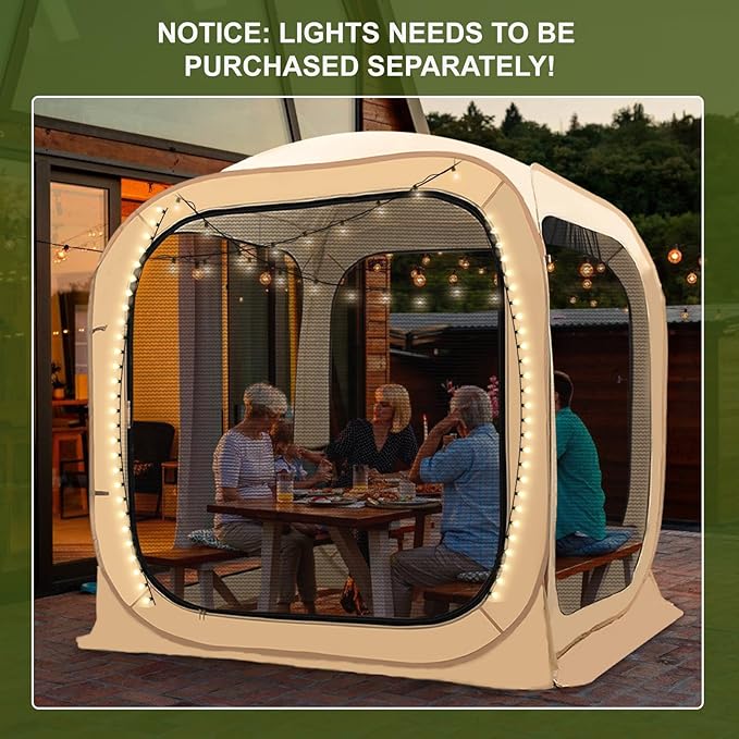 DoCred Screen House Tent Pop-Up 6 x 6 FT Portable Screen Room Canopy Instant Screen with Carry Bag for Patio Backyard Deck &amp Outdoor Activities Beige