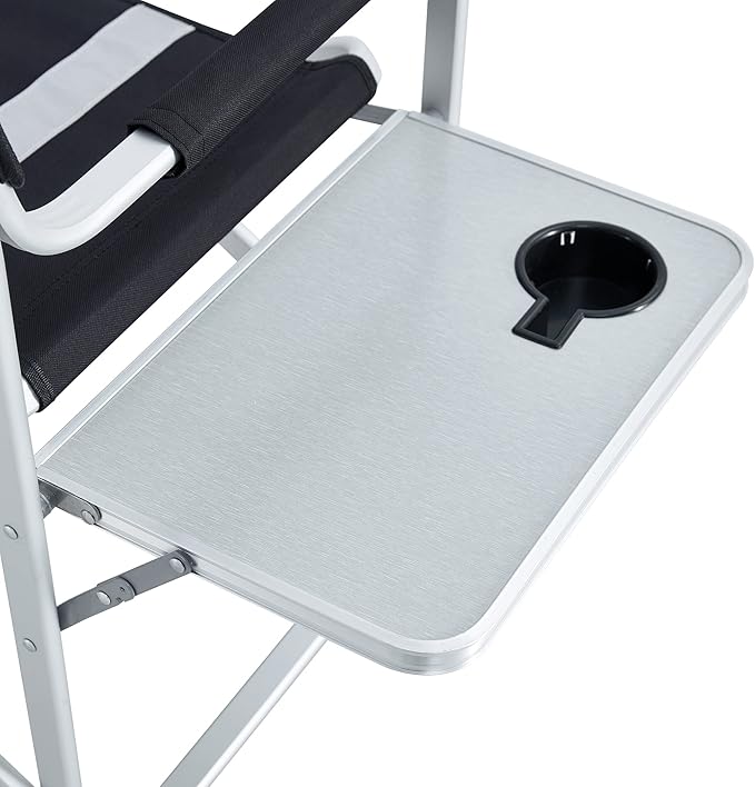 1 Pcs Padded Folding Outdoor Chair with Side Table and Storage PocketsLightweight Oversized Directors Chair for Indoor Outdoor Camping Picnics and FishingBlackGrey