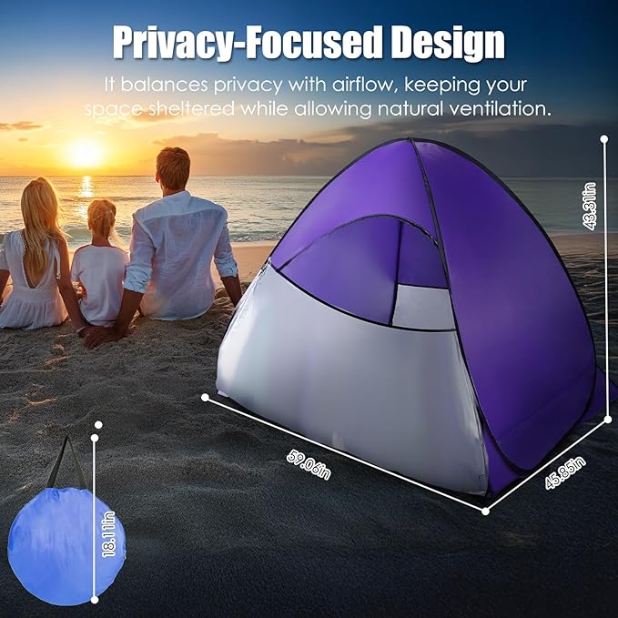 Pop Up Beach Tent Sun Shelter for 2-3 Person Sun Shelter with UPF 50+ &amp Lightweight Portable Beach Tent Easy Pop Up for Outdoor Camping Fishing