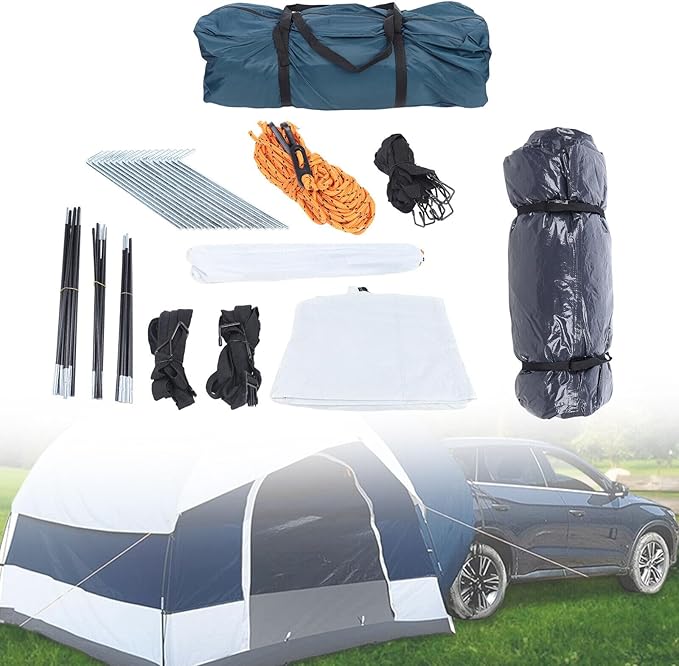 SUV Tent for Camping New Universal 4 Person Camping Tents Canopy Car Shelter Tent Double Layered Design Waterproof PU2000-3000mm Includes Rainfly and Storage Bag for Outdoor Travel