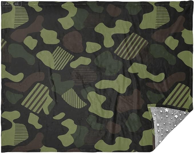Throw Blanket For Couch Army Camouflage Black Green Line Blankets For Adults 50'' x 70''