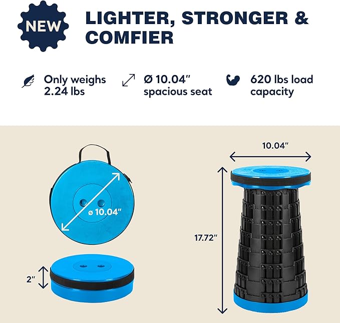 2-Pack 2025 Upgraded Collapsible Stool Max 620lb Portable Folding Stool Height Adjustable Retractable Telescopic Seat Travel Chair Foldable Camping Seat or Footrest Gift