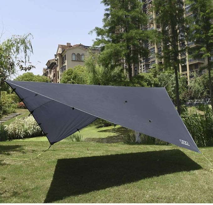 Gold Armour Rainfly Tarp Hammock Premium 14.7ft/12ft/10ft/8ft Rain Fly Cover Waterproof Ultralight Camping Shelter Canopy Survival Equipment Gear Camping Tent Accessories (Gray 14.7ft x 12ft)
