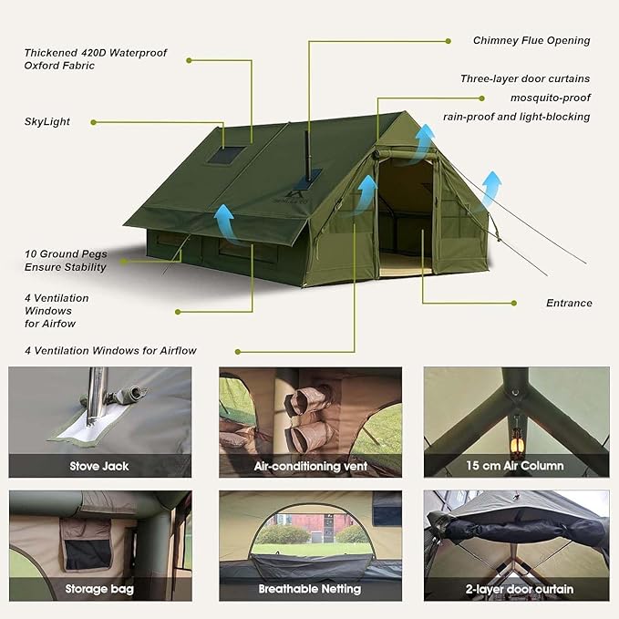 Inflatable Tents for Camping Large Inflatable Camping Tent with Hand Pump Easy Setup Tents for 2/4/6/8/10/12 People Portable Glamping Tent