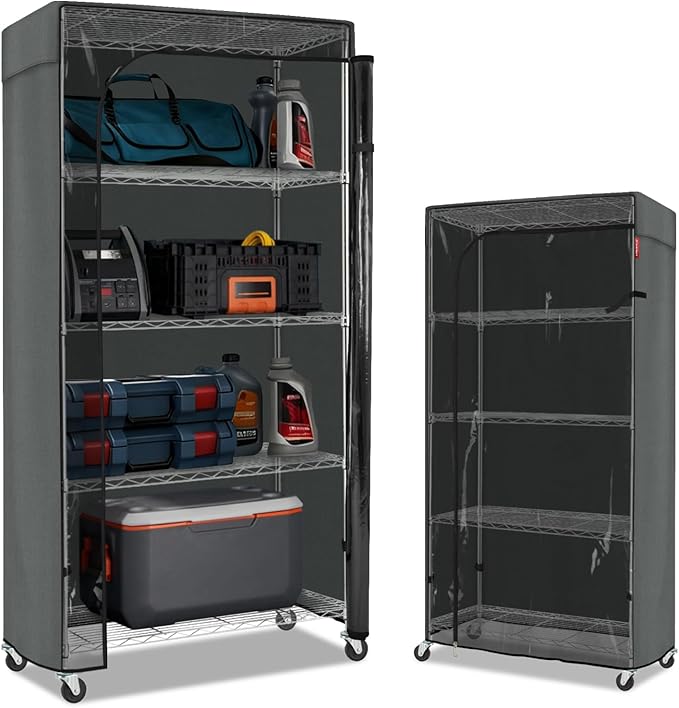 Porch Shield Storage Shelf Cover Fits 36 x 18 x 72Wire Rack - Dustproof Shelving Unit Cover with Front Transparent(Grey)