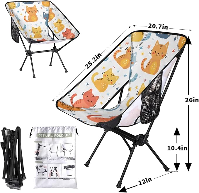 Honeybaby Folding Camping Chair Cats Stars Camping Chairs Lightweight Portable Chair Outdoor Foldable Chairs for Camping Travel Picnic Beach Hiking