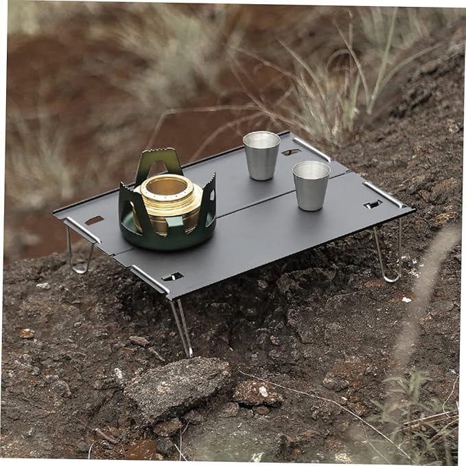 Toyvian 1set Alloy Tea Table Easy to Clean Portable Outdoor Camping Desk Multi-Purpose Folding Table Black