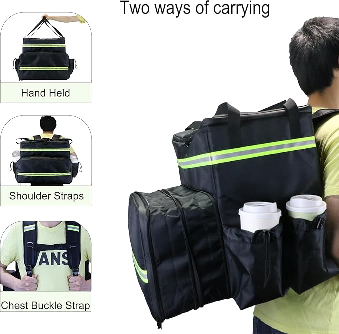 Extral Large Food Delivery Backpack17x17x16 Insulated Pizza Delivery Backpack fits 14'' 16'' Pizzas Motorcycle Food Delivery Bag for Bike with 4 Pockets for Uber Eats Doordash