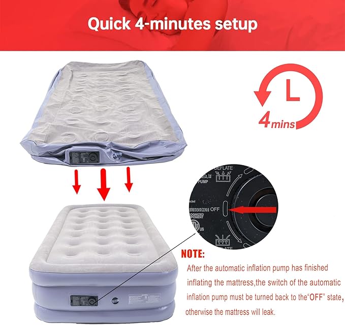 Twin Air Mattress Bed with Built in Pump16 Inches High Airbed Inflatable MattressComfort Thickened Blow Up Air BedTravel Sleeping Pad for Guests Home (Twin Size)