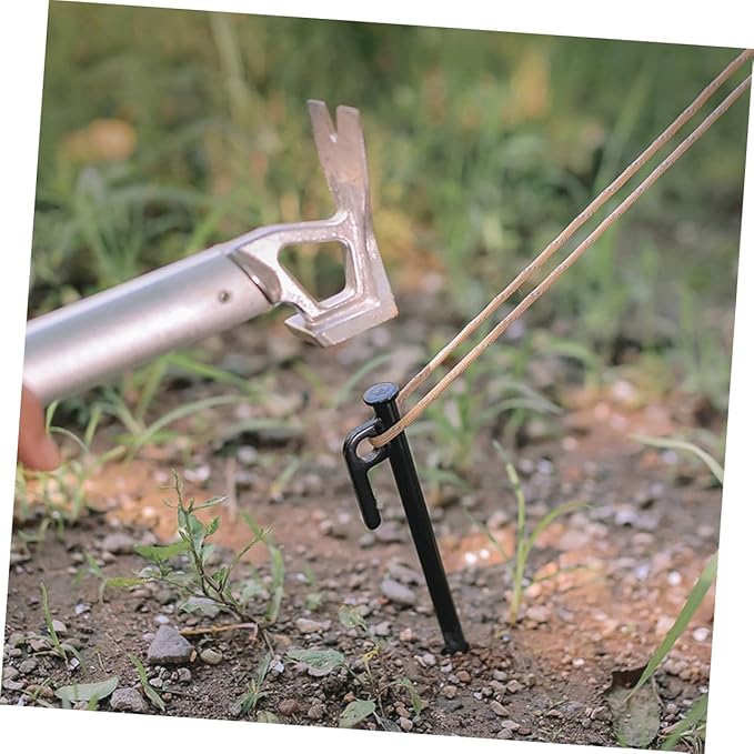 Kisangel 8pcs Heavy Duty Metal Tent Pegs with Rope 30cm Black Ground Stakes Set for Outdoor Camping Tarp Fixing and Windproof Tent Anchors with Storage Bag