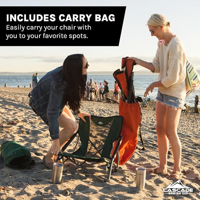 Cascade Mountain Tech Folding Camp Chair for Camping Beach Picnic Barbqeues Sporting Events with Carry Bag