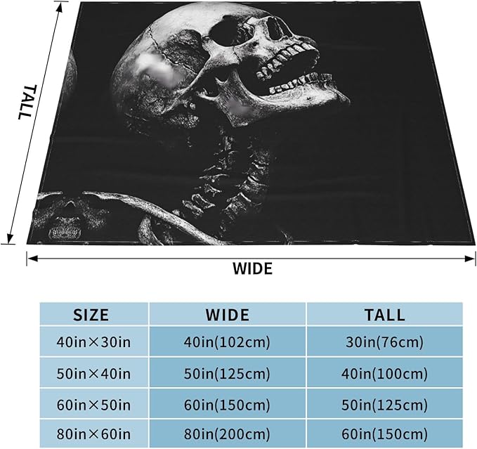 Black Skull 80x60 Printed Soft Fleece Blanket for Sofa Bed and Camping - Cozy Blanket for Travel Picnics Nighttime Use