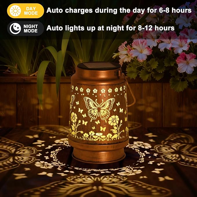 Butterfly Solar Lanterns Outdoor Waterproof Mother Day Gifts Birthday Gifts for Women Mom Grandma Butterflies Solar Lights for Yard Patio Porch Garden Decor