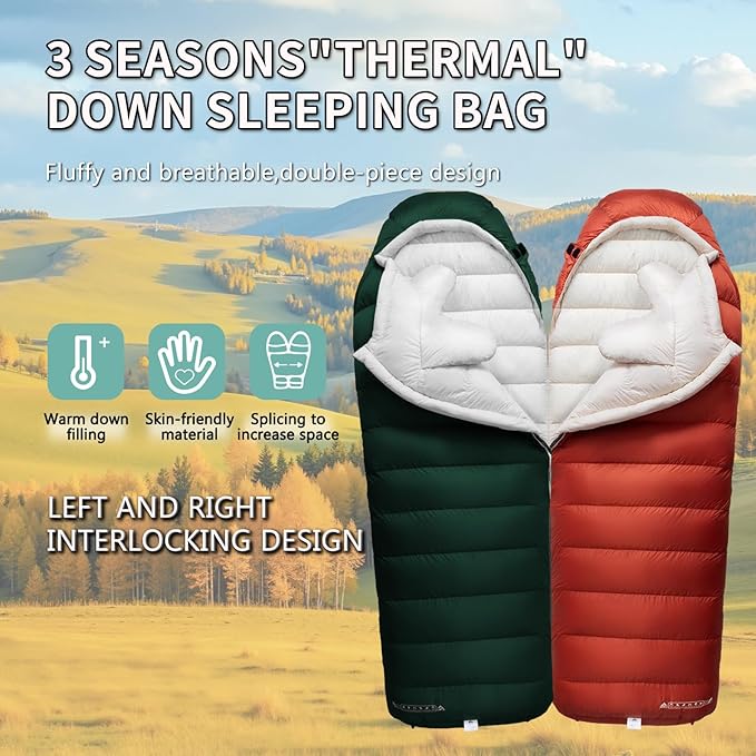Down Sleeping Bags for Adults Premium 680FP Down Fill Backpacking Sleeping Bag for Cold Weather for Camping Hiking and Traveling Comes with Compression Sack.