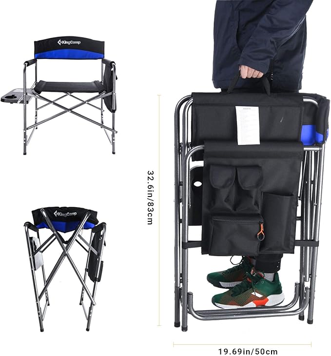 KingCamp Portable Camping Chair Folding Directors Chair Compact Outdoor Chair with Side Table Cup Holder for Beach Trip Tailgating Lawn Sports Backpacking Fishing Picnic Blue