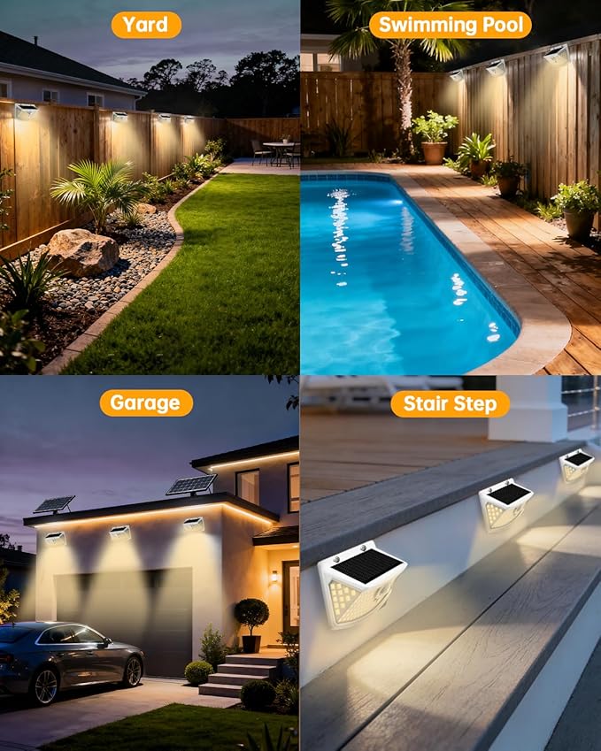 Aootek New Solar Motion Sensor Lights 120 LEDs with Lights Reflector270° Wide Angle IP65 Waterproof Step Lights for Front Door Yard Garage Deck (White Warm White 6-Pack)
