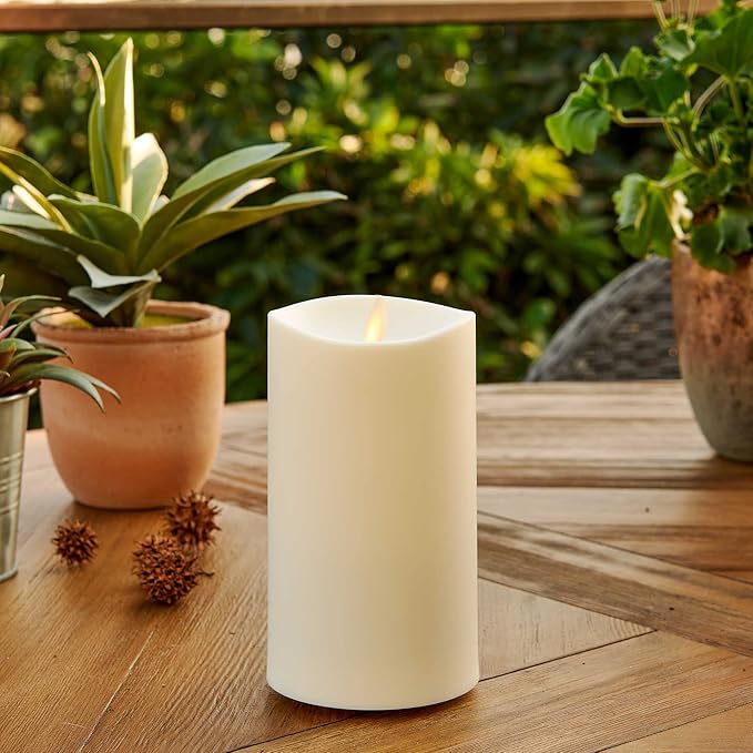 Luminara Realistic Artificial Moving Flame Outdoor Pillar Candle - Moving Flame LED Battery Operated Lights for Outside Christmas Halloween - Remote Ready - Remote Included - Ivory - 6 x 11