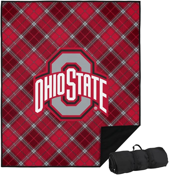 LOGOVISION The Ohio State University Picnic Outdoor Blanket 50x60 Plaid Pattern Foldable Blanket for Picnic Beach Camping Park Tailgate