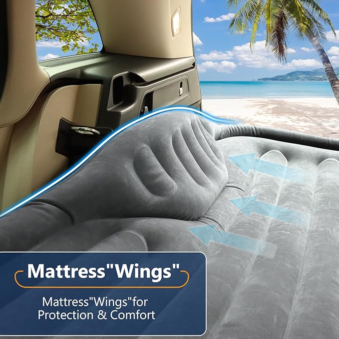 Self-Inflating SUV Air Mattress with Built in Electric Pumpcar air Mattress with Pillow for TrunkPortable car Mattress for Travle and Camping Gray