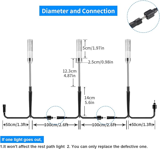 B-right 3PCS Extension Lights for Path Lights Extendable Waterproof 0.8W 95 Lumens per Light Cool White 6000K (No Adapter)