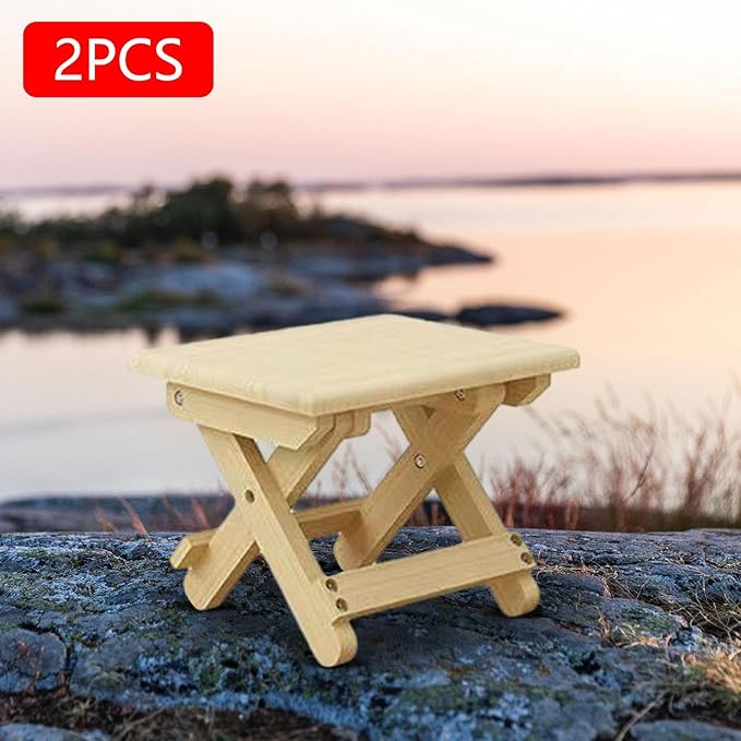 Compact Folding Wooden Stool Garden Stool Reinforced Cross Bar Picnic Stool for Bedroom 2 Piece
