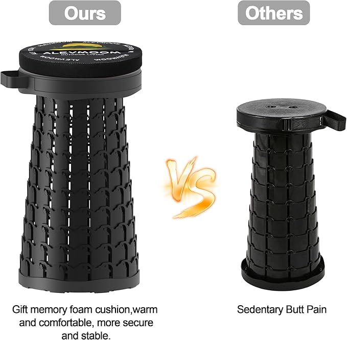 ALEVMOOM Upgraded Collapsible Stool with Cushion &amp Bag 18 H Portable Retractable Telescoping Folding Stool for Adults Lightweight But Sturdy Capacity 600 lbs for Camping Fishing Hiking Travel