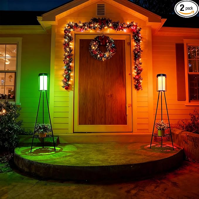 Outdoor Lamps for Patio Outdoor Floor Lamp with Plant Stand Solar Powered RGB Lights Waterproof Standing Lamp for Garden Yard Décor Stained Glass Decorative Floor Lamp Gift for Women Mom