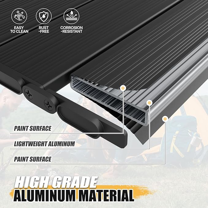 MADOG Portable Aluminum Camping Table 35'' Lightweight Outdoor Folding Table Roll Up Desk with Carry Bag for Travel Picnic and Camp Black