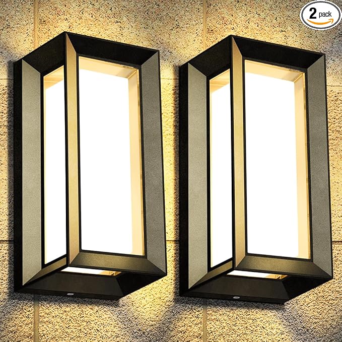 ledmo Outdoor Wall Light 1800Lm Modern Outdoor Porch Light 3000K Bright Lighting Black Exterior Lighting Fixture Waterproof Christmas Fixture for HousePatioGarageBackyardHallway（2 Pack