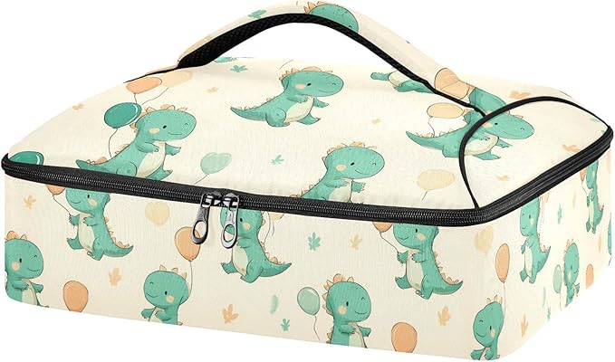 Casserole Carrier Cute Green DinosaursInsulated Casserole Carrier for Hot or Cold Food Thermal Lunch Tote for Potluck Parties Picnic Beach Fits 9 x 13 Inches Baking Dish