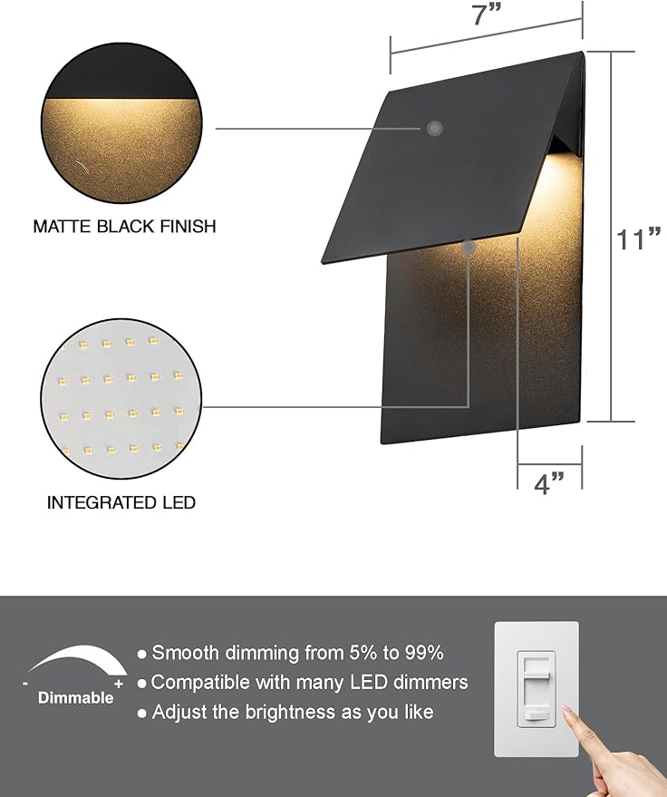 Outdoor Wall Lights Fixture 11”LED Modern Wall Sconce 12w Mate Black Exterior Porch Light Wall Mount Waterproof Patio Light Fixture for House Patio Front Porch Garage Commercial use