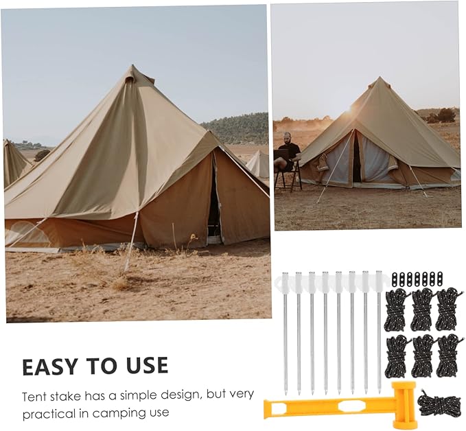 Camping Tent Accessories Set Heavy Duty Tent Stakes Windproof Rope PE Hammer and Storage Bag for Outdoor Camping and Hiking