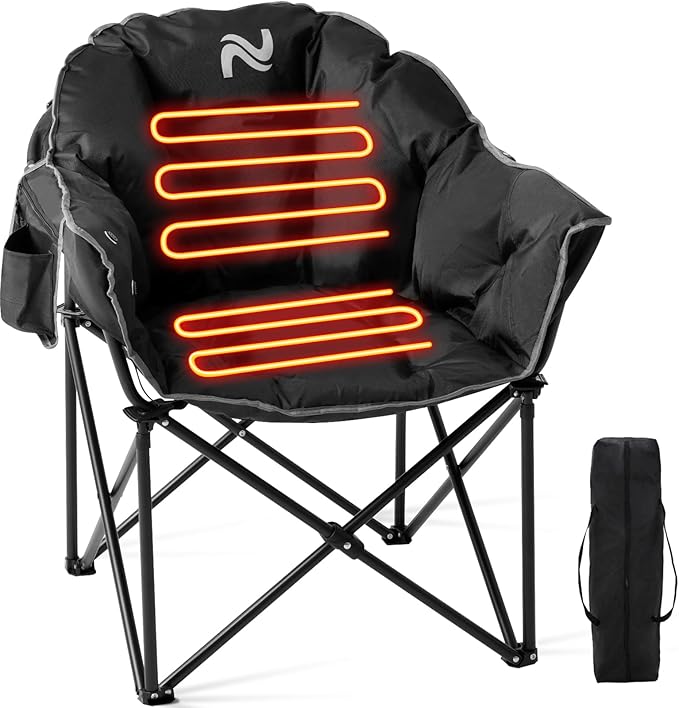 NAIZEA Heated Camping Chair Oversized Heated Folding Outdoor Chair for Adults with 3 Heat Levels Portable Foldable Patio Lounge Chair for Sports Outdoors Camp Battery NOT Included