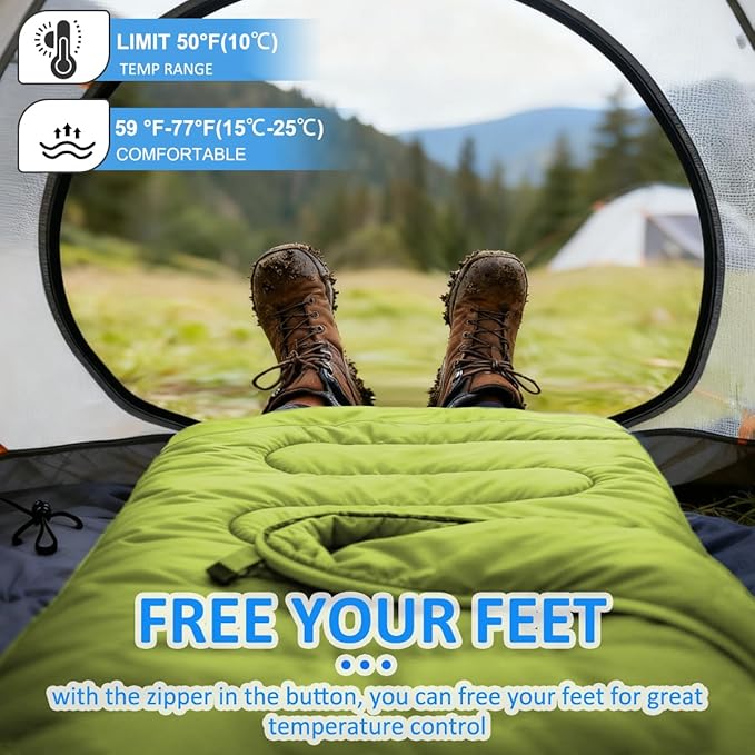 oaskys Camping Sleeping Bag - 3 Season Warm &amp Cool Weather - Summer Spring Fall Lightweight Waterproof for Adults Kids - Camping Gear Equipment Traveling and Outdoors
