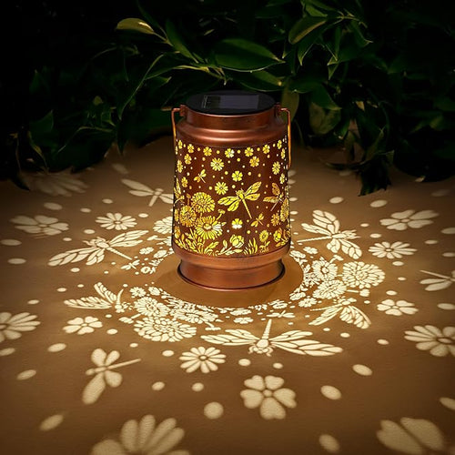 2 Pack Dragonfly Solar Lanterns Outdoor Waterproof Daisy Garden Decor Birthday Gifts for Women Mom Grandma Hanging Solar Lights Metal Lantern Decoration Outside for PorchPatioYardBackyard