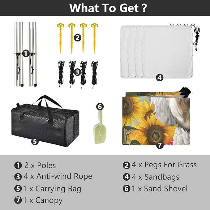 ALAZA White Dog and Sunflower Beach Tent Sun Shelter UPF50+ Protection Beach Shade Canopy w/ 4 Sandbags for Outdoor Camping Fishing Backyard Fun Picnic 10x9 ft