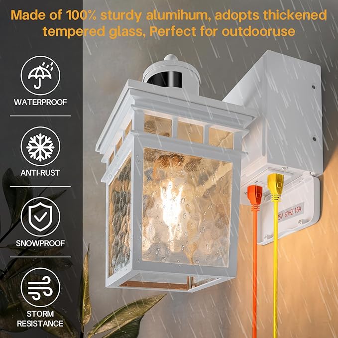 Porch Light Outdoor with GFCI Outlet - 3 Lighting Modes Exterior Light Fixture Dusk to Dawn Motion Sensor Wall Mount Outside Lights for HouseGarageFront Door Patio